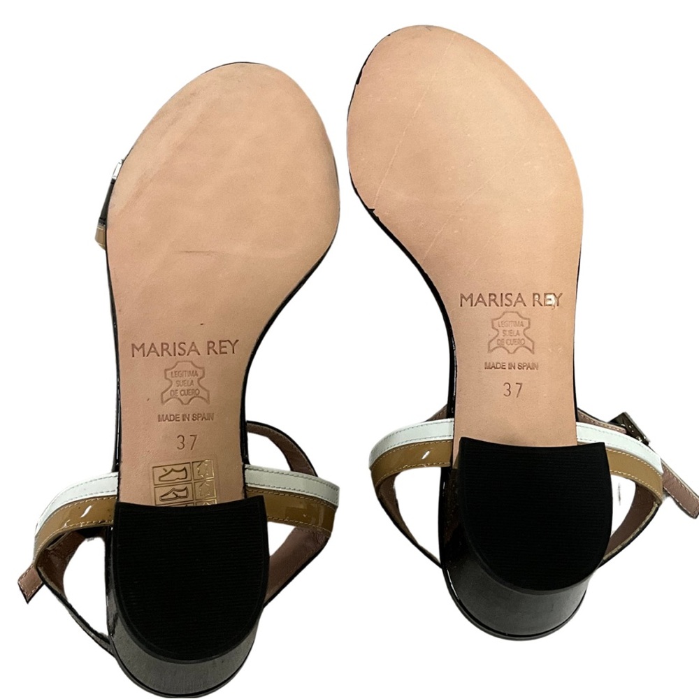 Marisa Rey Black, Tan, and White Patent Leather Sandal, New in Box - Picture 3 of 8